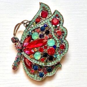 Colorful Butterfly Rhinestone Brooch Pin – Mint Green Multicolor Gold Statement